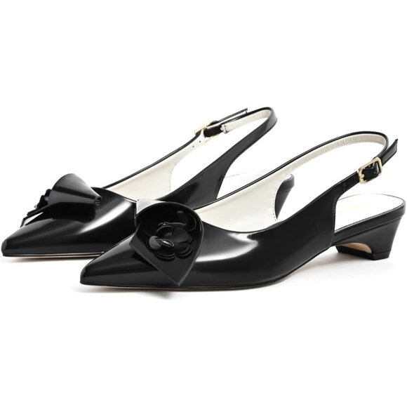 Sicare Slingback Heels Pumps Synthetic Black Women Flower Block Heel Dress Shoes - Picture 10 of 12